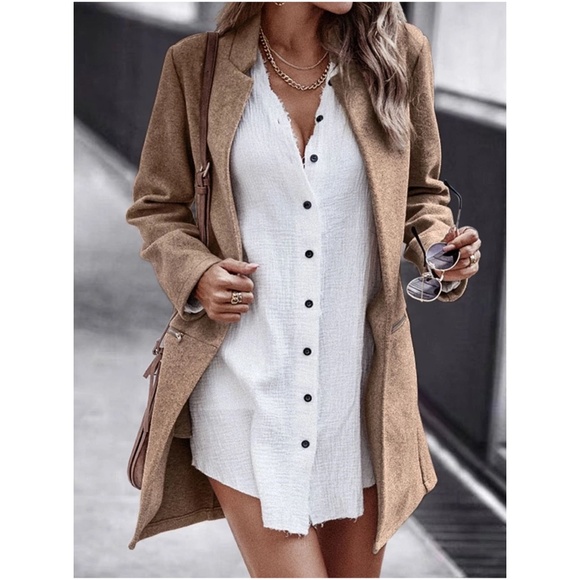 Jackets & Blazers - Cozy Khaki Tan Oversized Open Front Jacket Blazer